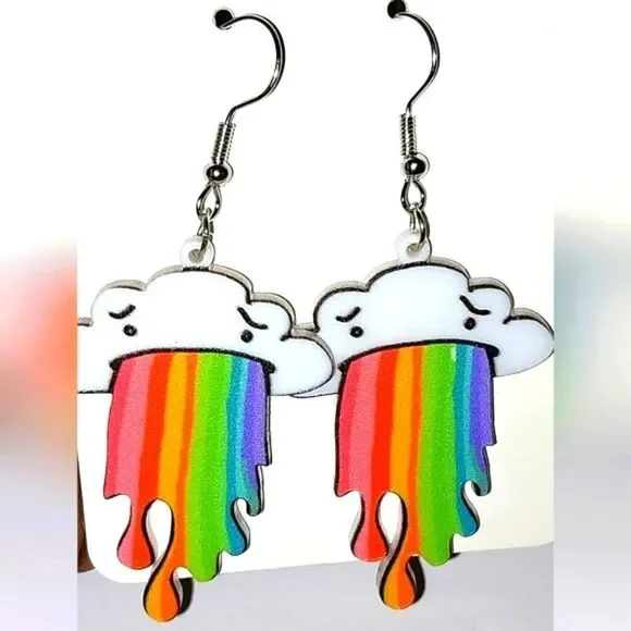Cloud Rainbow Graffiti Cute Hook Earrings Acrylic Jewelry Light Weight - Picture 3 of 5